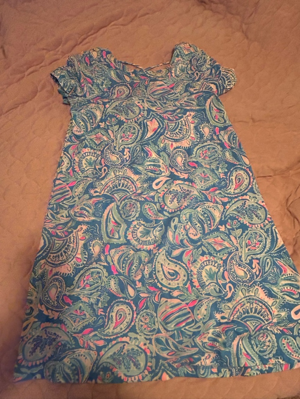 Lilly Pulitzer Blue Paisley Shift Dress with Pink and Cream Accents